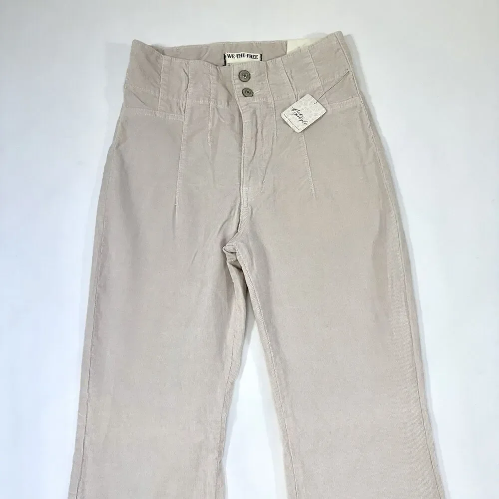 Free People We the Free Jayde Cord Flare Sz 27 Beige High Rise Corduroy Boho NWT